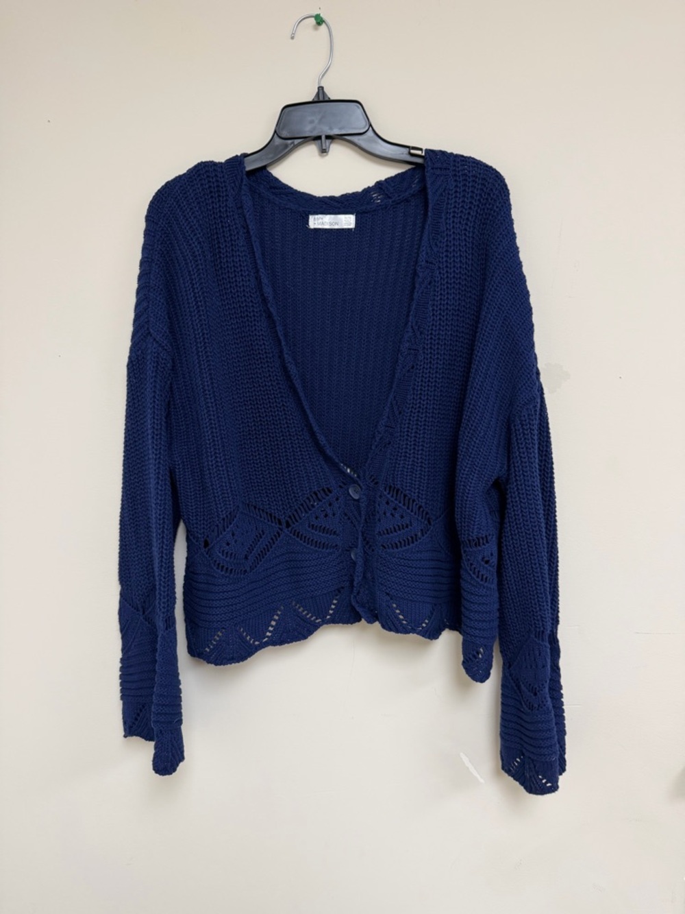 89th & Madison Navy Open-Weave Button Cardigan